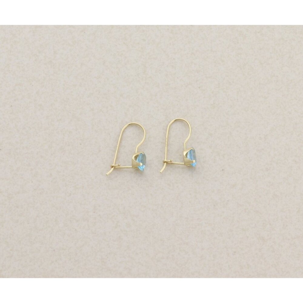 14k Yellow Gold Natural Swiss Blue Topaz Earrings Dangle Drop 5/8" x 1/8" - Picture 8 of 8